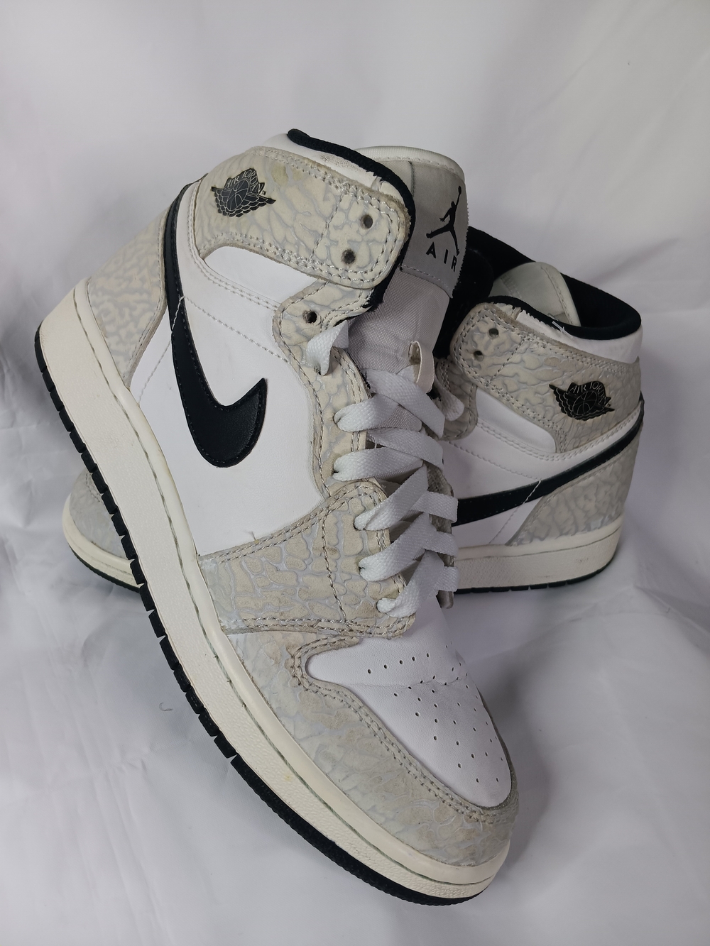 Jordan High-Top Sneakers in White and Black with Cream Overlays